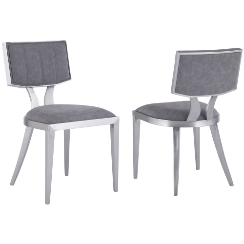 Mavis Dining Chair in Brushed Stainless with Grey Leatherette (Set of 2)