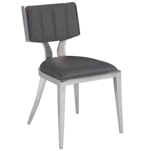 Mavis Dining Chair in Polished Stainless with Grey Fabric (Set of 2)