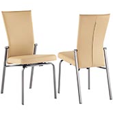Molly Motion Back Dining Chair in Beige Leatherette & Brushed Stainless (Set of 2)
