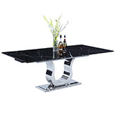 Nadia Dining Table in Black Marble w/ Polished Stainless Horse Shoe Base