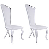 Nadia Tall Back Dining Chair in White Fabric on Stainless Legs (Set of 2)