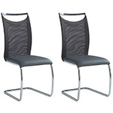 Nadine Meshed Back Cantilever Dining Chair in Grey Leatherette (Set of 2)