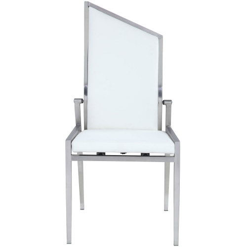 Nala Motion Back Dining Chair in White Leatherette & Brushed Stainless (Set of 2)
