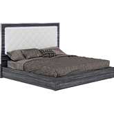 Naples Queen Bed in Gloss Gray Pattern & White Leatherette