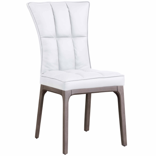 Peggy Dining Chair in Gray Wood & Tufted White Leatherette (Set of 2)