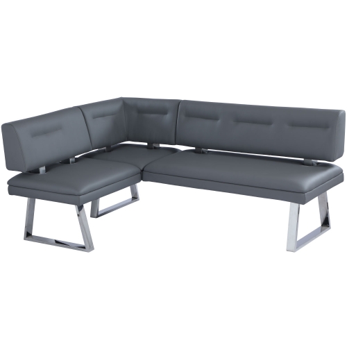 Rachel Reversible Dining Nook in Tufted Gray Leatherette