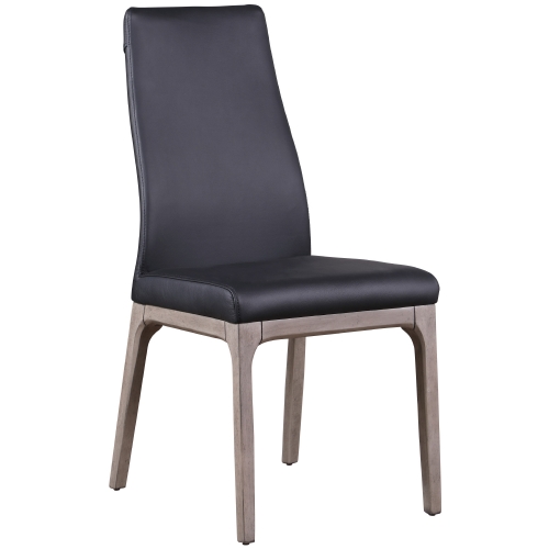 Rosario Dining Chair in Gray Wood & Black Leatherette (Set of 2)