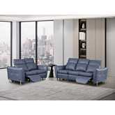 Sacramento One Touch Reclining Modular Sofa & Loveseat Set in Blue Leatherette