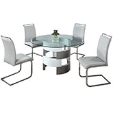 Sunny 5 Piece Dining Set in Gloss White & Grey w/ Grey Leatherette