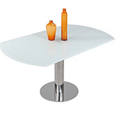 Tami 58" Motion Extension Round Dining Table in White Glass & Stainless Steel