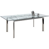 Tara 63 to 78" Pop-Up Extension Clear Glass & Stainless Steel Dining Table