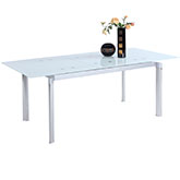 Tara 63 to 78" Pop-Up Extension White Glass & Stainless Steel Dining Table