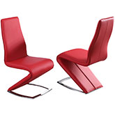 Tara Z Style Dining Chair in Red Leatherette on Chrome Legs (Set of 2)