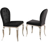 Teresa Oval Back Dining Chair in Black Microsuede on Polished Stainless (Set of 2)