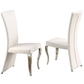 Teresa High Back Dining Chair in White Leatherette & Polished Stainless (Set of 2)