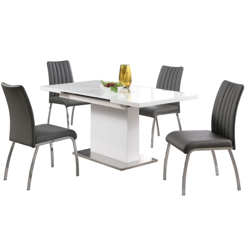 Vanessa 5 Piece Dining Set with Gray Leatherette Chairs