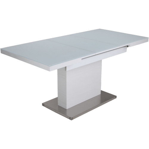 Vanessa 48" Extention Dining Table in White Starphire Glass & Stainless