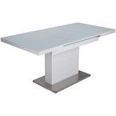 Vanessa 48" Extention Dining Table in White Starphire Glass & Stainless