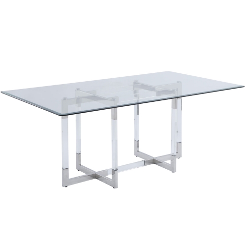 Yasmin 84" Dining Table in Glass, Acrylic & Polished Stainless