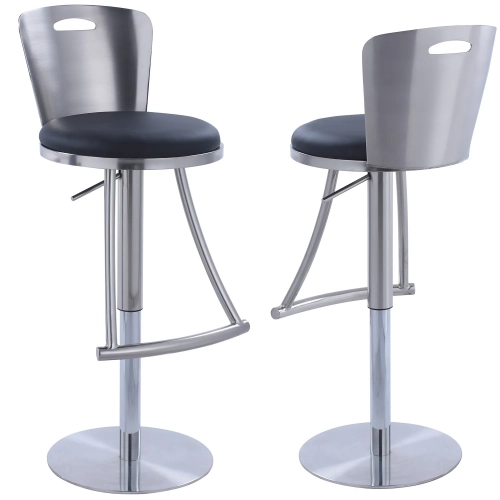 Metal Back Adjustable Height Bar Stool in Brushed Nickel & Black Leatherette