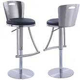 Metal Back Adjustable Height Bar Stool in Brushed Nickel & Black Leatherette