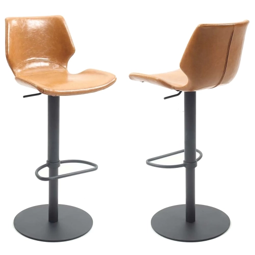 Hi Back Vintage Style Pneumatic Stool in Camel Leatherette on Powder Black