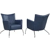 2008 Accent Chair in Blue Leatherette & Polished Stainless