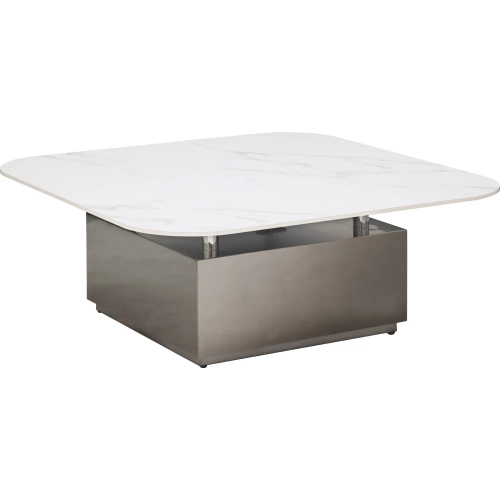 2191 43" Coffee Cocktail Table in White Marbleized Sintered Stone & Graphite Steel