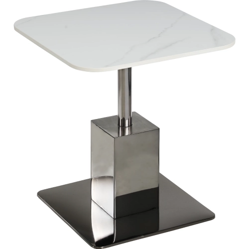 2191 20" Lamp Side Table in White Marbleized Sintered Stone & Graphite Steel