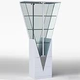 Triangular Design Curio w/ LED Lights - Tempered Glass, Mirror Back, Grey Finish