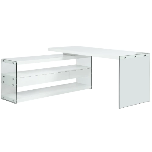 6902 360 Degree Rotating Desk in Gloss White & Tempered Glass