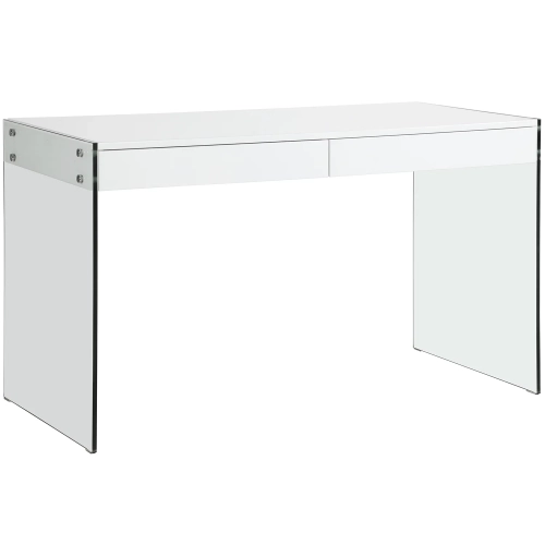 6903 2 Drawer Desk in Gloss White Wood & Tempered Glass