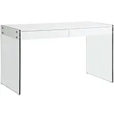 6903 2 Drawer Desk in Gloss White Wood & Tempered Glass