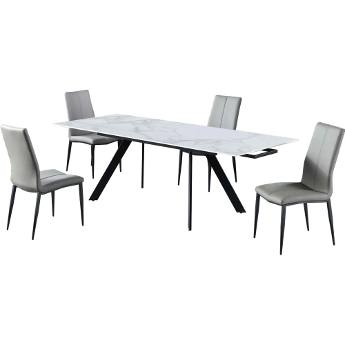 Alexandra 5 Piece Dining Set w/ Motion Extendable Table in Gloss White, Black & Gray