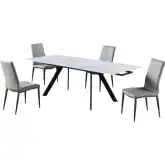 Alexandra 5 Piece Dining Set w/ Motion Extendable Table in Gloss White, Black & Gray
