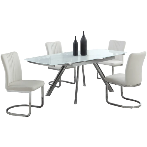 Alina 5 Piece Dining Set in Chrome & White Leatherette