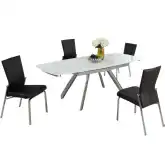 Alina 5 Piece Dining Set w/ Extendable Table in White, Chrome & Black Leatherette