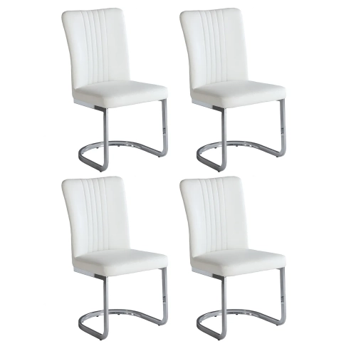 Alina Cantilever Dining Chair in White Leatherette & Chrome (Set of 4)