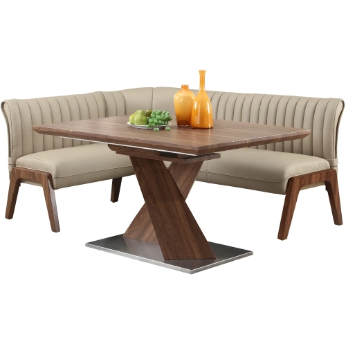 Bethany 2 Piece Dining Set in Stainless Steel, Walnut Finish & Taupe Leatherette