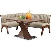 Bethany 2 Piece Dining Set in Stainless Steel, Walnut Finish & Taupe Leatherette