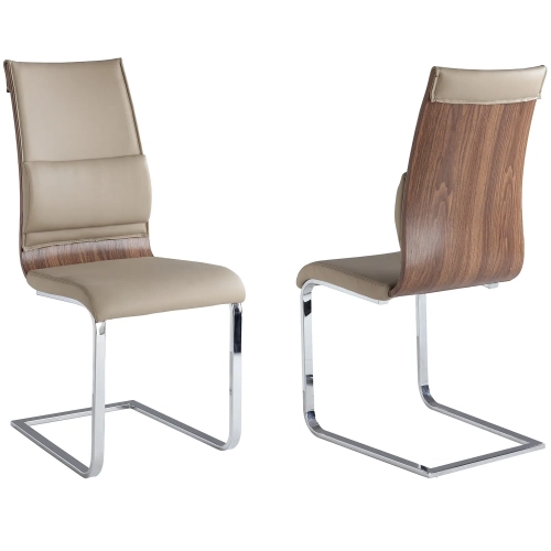 Bethany Dining Chair in Taupe Leatherette & Walnut Finish (Set of 2)