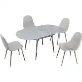 Donna 5 Piece Dining Set in White Glass, Chrome & White Leatherette