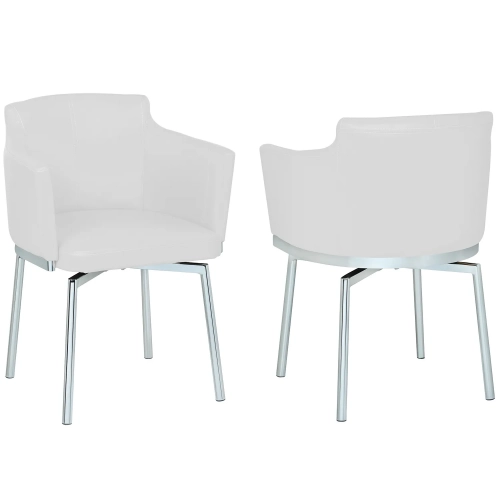 Dusty Club Style Swivel Arm Dining Chair in White Leatherette (Set of 2)