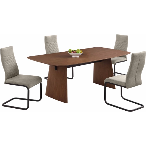 Eden 5 Piece Dining Set in Walnut Veener, Black Steel & Taupe Fabric