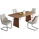 Eden 5 Piece Dining Set in Walnut Venner, Black Steel & Taupe Fabric