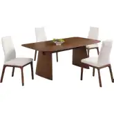 Eden 5 Piece Dining Set in Walnut Venner, Black Steel & White Leatherette