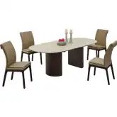 Edith 5 Piece Extension Dining Set in Beige Ceramic, Glass, Wood & Taupe Leatherette