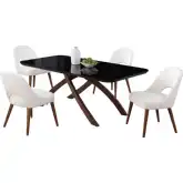 Emily 5 Piece Dining Set in Black Glass, Wood & White Leatherette