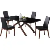 Emily 5 Piece Dining Set in Black Glass, Wood & Black Leatherette