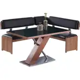 Emma 2 Piece Dining Set w/ Wooden & Black Glass Table & Nook